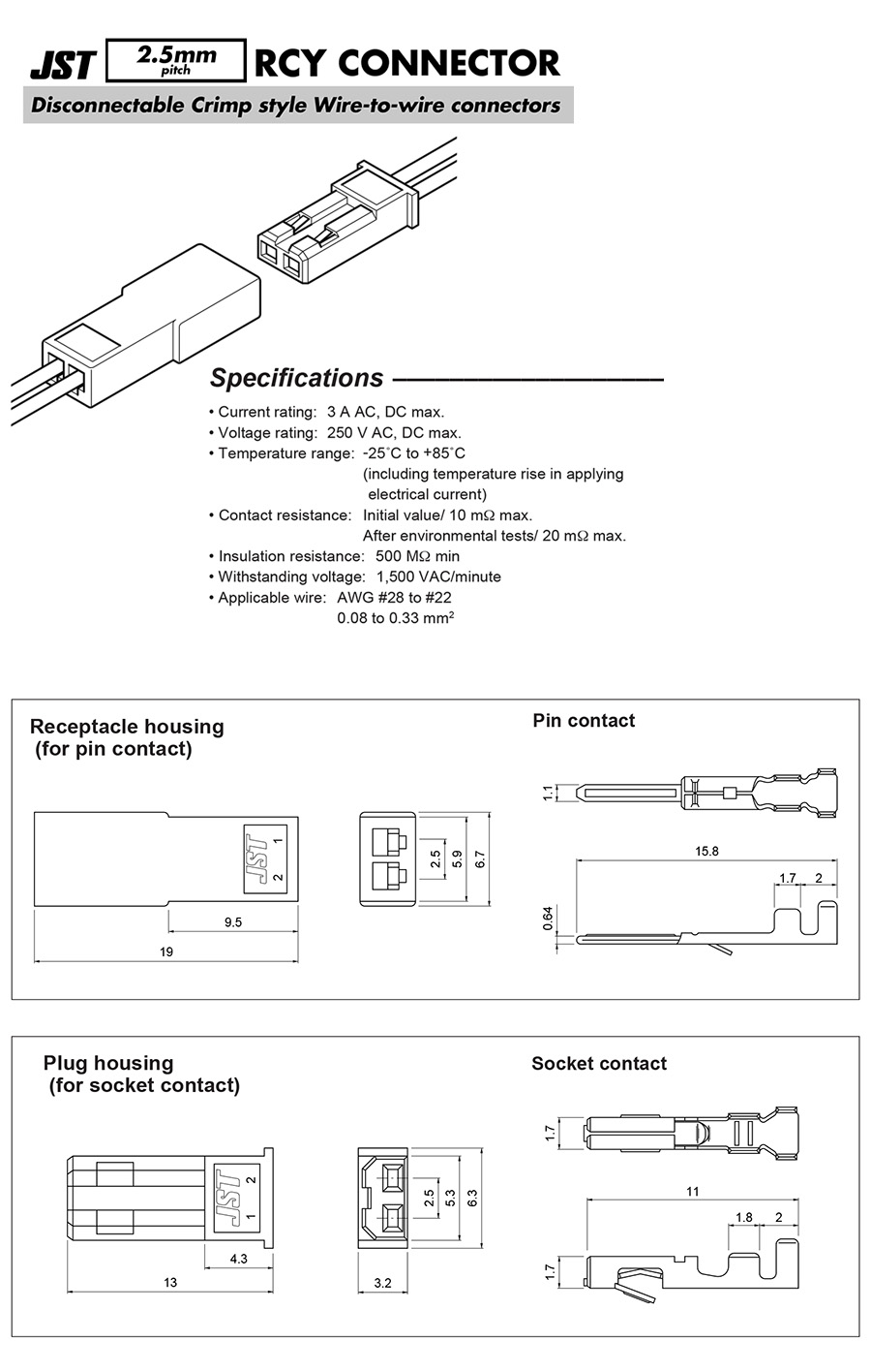 Elecloud Jst Rcy P Harness Wire To Wire Connector Set